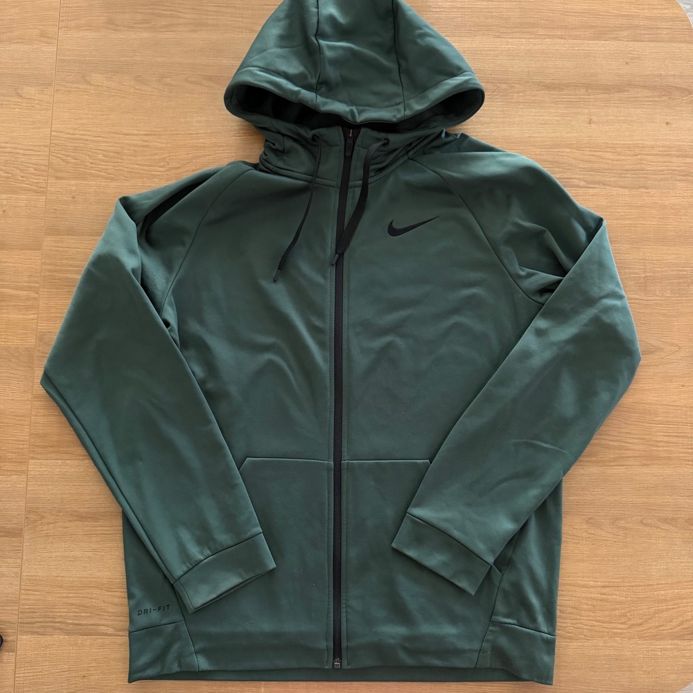 Nike Mens Dri-FIT Full Zip Hoodie Forest Green Training Sweatshirt Large